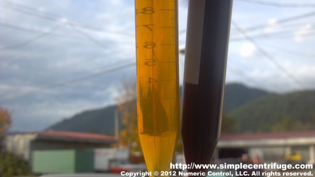 Both the distilled ATF and the control sample ATF were centrifuged for the same time. Distillation leaves all the foreign materials behind.