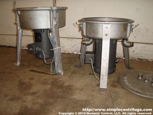 This is a photo of the two machines side by side. The Simple Centrifuge machine on the left has 36 lbs castings. The WVOD machine on the right has a thin 12 lbs casting.