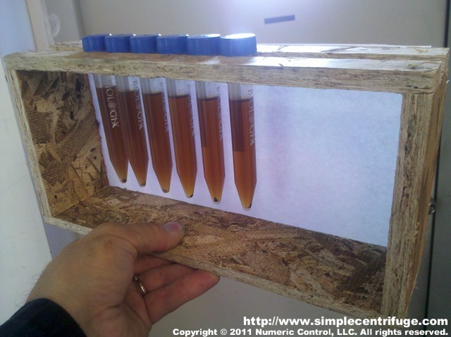 This is the light box test tube rack I built to hopefully show the samples along side each other.