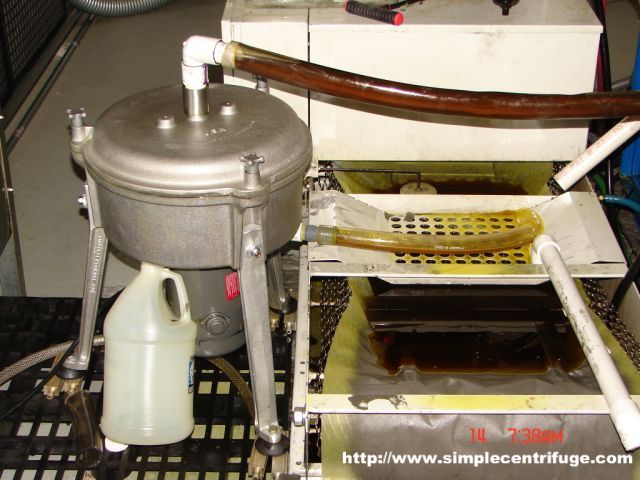 The grinding fluid is passed into the centrifuge straight from the grinding machine at about 5 gallons per minute.