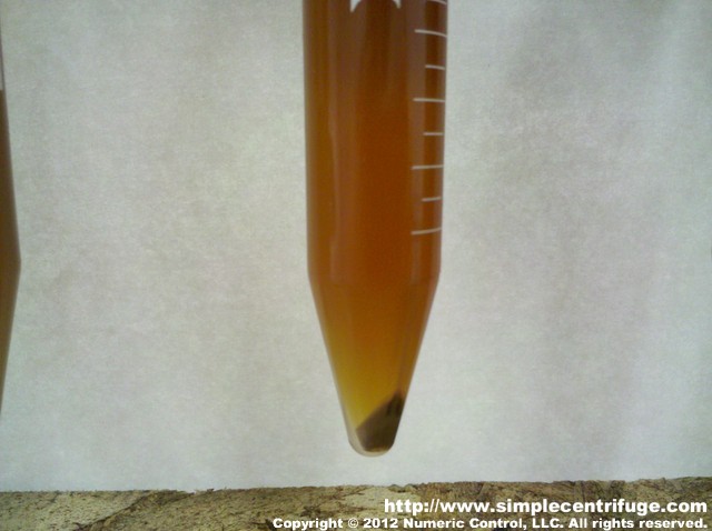 Sample one heated to 180F for 2 hours and centrifuged for 5 minutes.