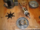 This shows most of the parts laid out after being cleaned. Notice that the new bearings have been installed.