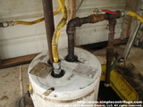 Plumbing connections at the heater. Oil from the settling tank enters Cold and leaves Hot to the centrifuge. The Relief Valve has been plumbed with a vent pipe to the top of the settling tank. The heater is open to atmosphere though the vent pipe. 