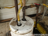 Plumbing connections at the heater. Oil from the settling tank enters Cold and leaves Hot to the centrifuge. The Relief Valve has been plumbed with a vent pipe to the top of the settling tank. The heater is open to atmosphere though the vent pipe. 