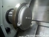 We started by mounting the lid to an 18 inch face plate. The face plate has been grooved to ensure the lid is centered.