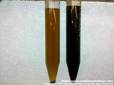 After centrifuging for 30 minutes you can see the numbers at the back of the vial. Still not crystal clear.